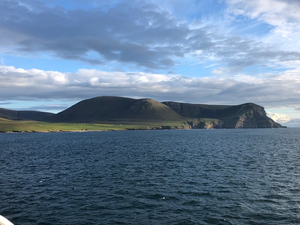 Ward Hill, Cuilags and the Kame of Hoy Prominent geographical features of Hoy taken from the MV Hamnavoe in Hoy Sound